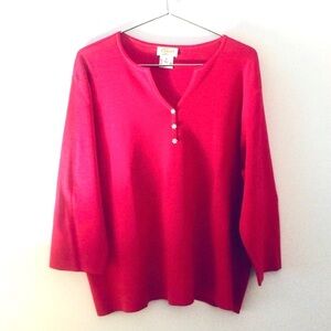 TALBOTS Fuchsia Knit Top 3/4 Sleeve Rhinestone Buttons